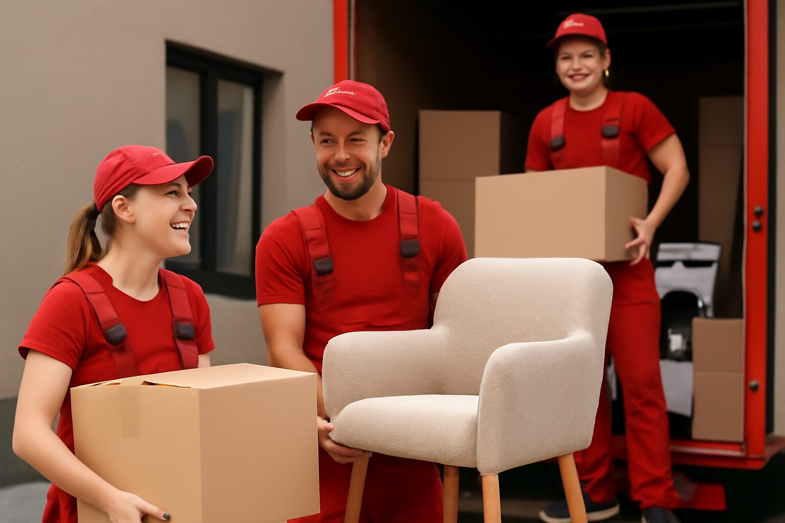 Entspannte Menschen mit Transportunternehmen in der Nähe